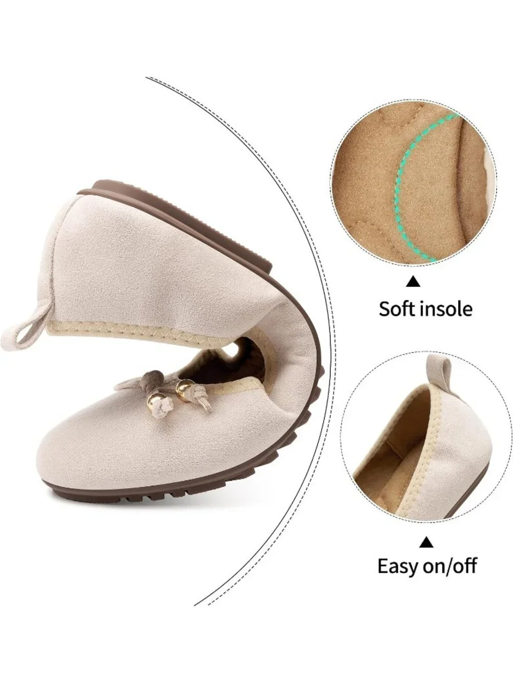 Women's Beige Suede PU Leather Round Toe Flats Slip-On Cushioned Comfort Shoes